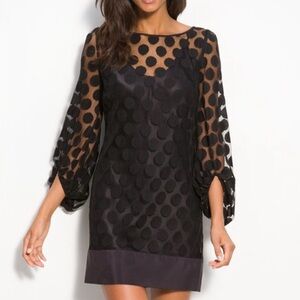 Laundry by Shelli Segal Black Mini Dress Sz 4 Satin Slip Dress Mesh Overlay Chic